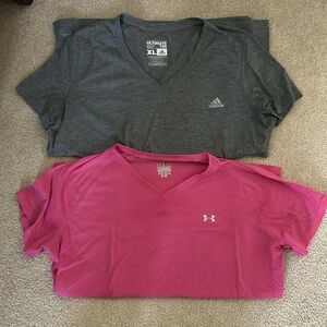 Two workout shirts, Adidas, and under Armour XL
